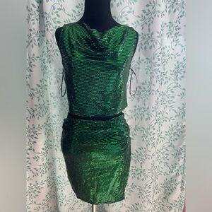 Sincerely Jules Emerald Green Sequin Cowl Neck Mini Dress